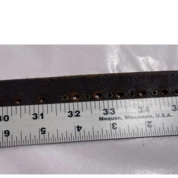 VTG Brown Leather TOOLED Belt Hippie Style 70s Women's Sz L Brass Buckle Studs - Picture 14 of 14
